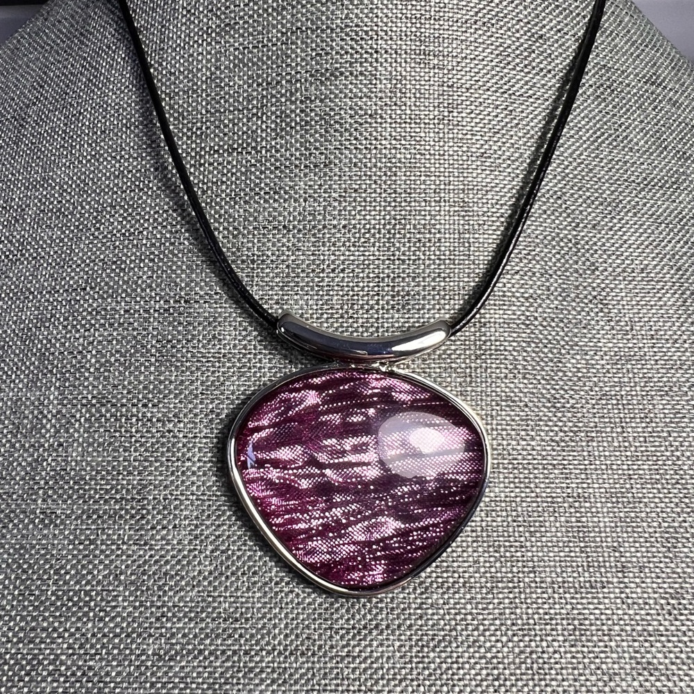 Chic Purple Pendant Necklace with Black Cord
